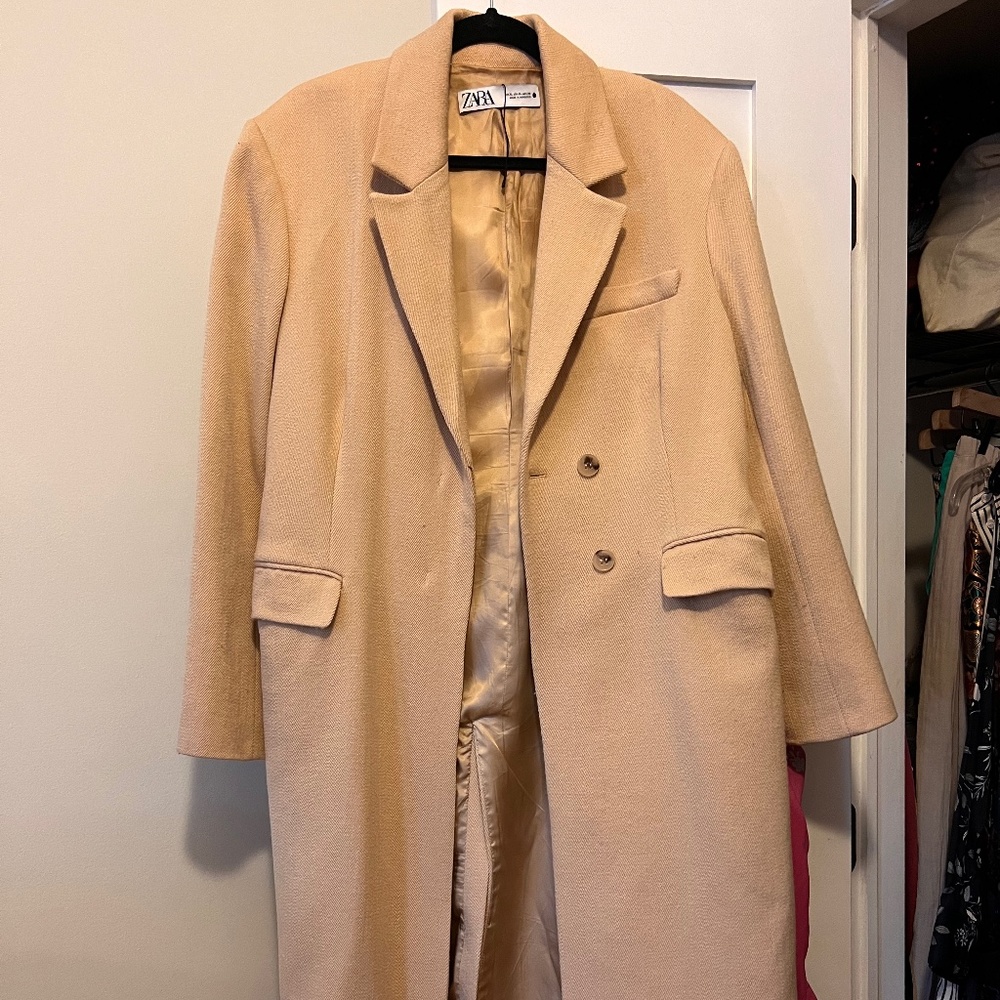 Zara tan full length car coat size XL